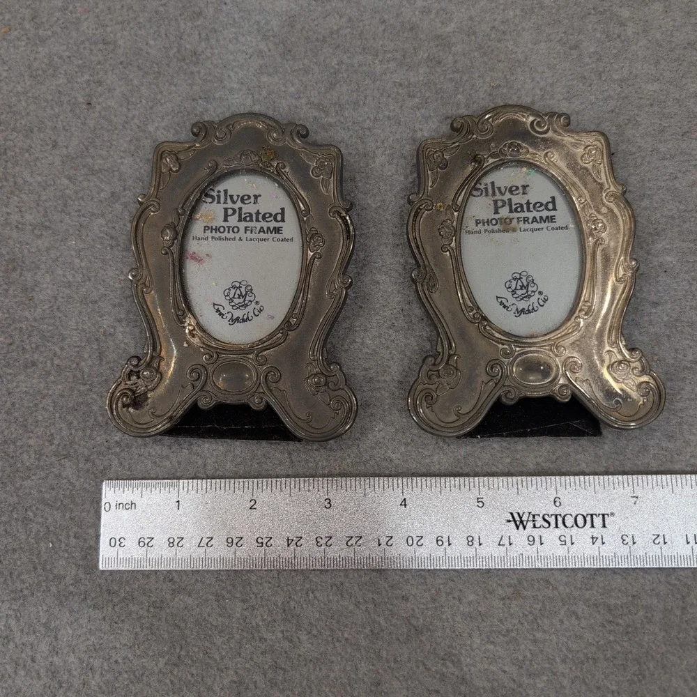 Loui‎ Michel & Cie Silver Plated Art Nouveau Mini Photo Frames Set of 2 Floral